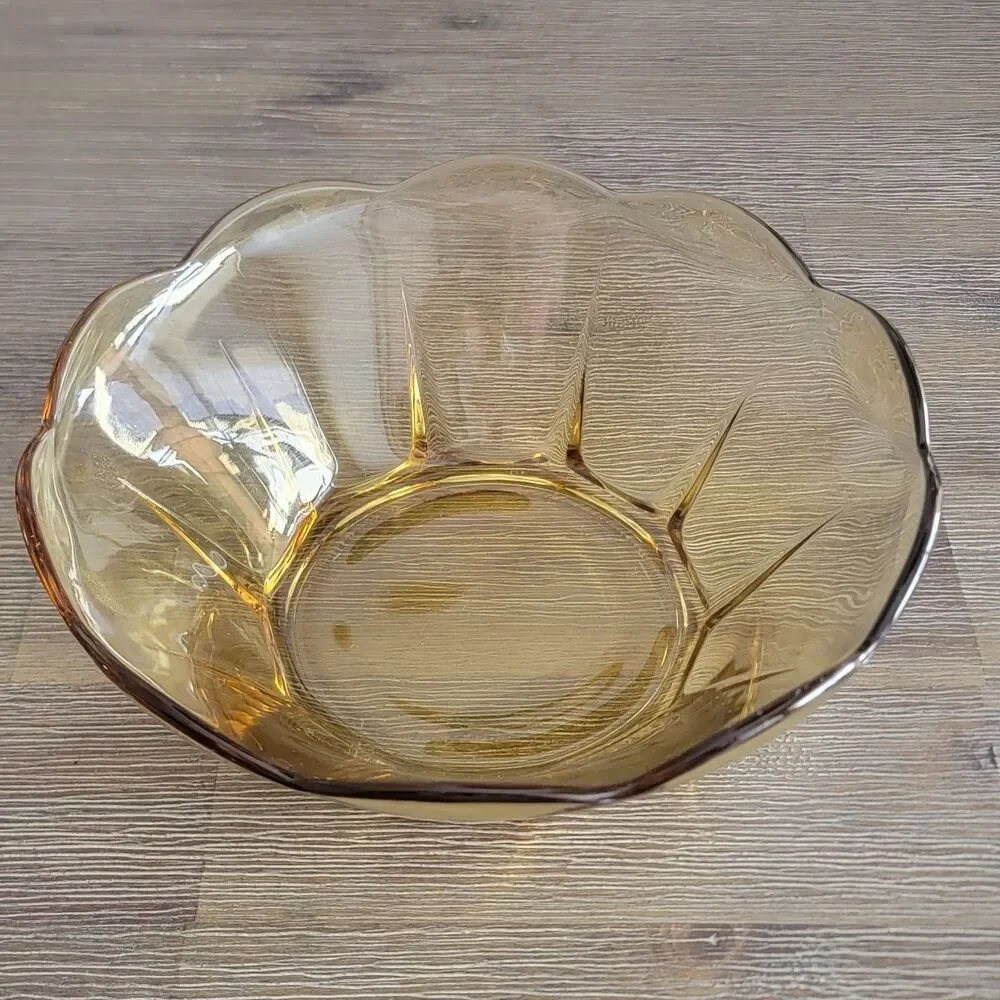 VTG Anchor Hocking Chip Dip Set Yellow Bowl Dish Honey Gold Retro Glass MCM